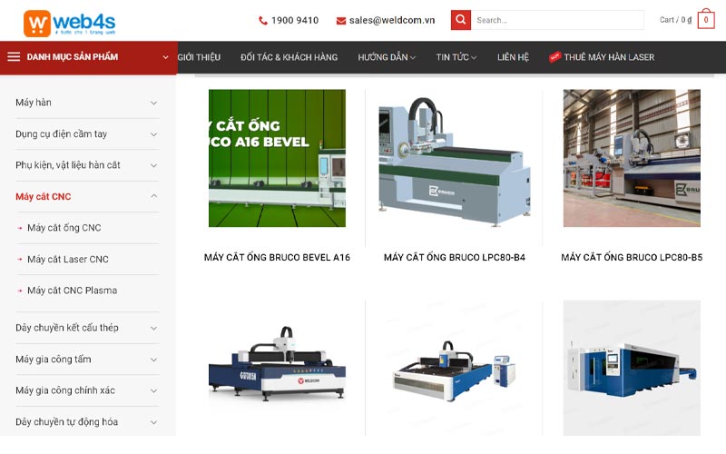 Website bán máy cắt kim loại CNC nên có các module